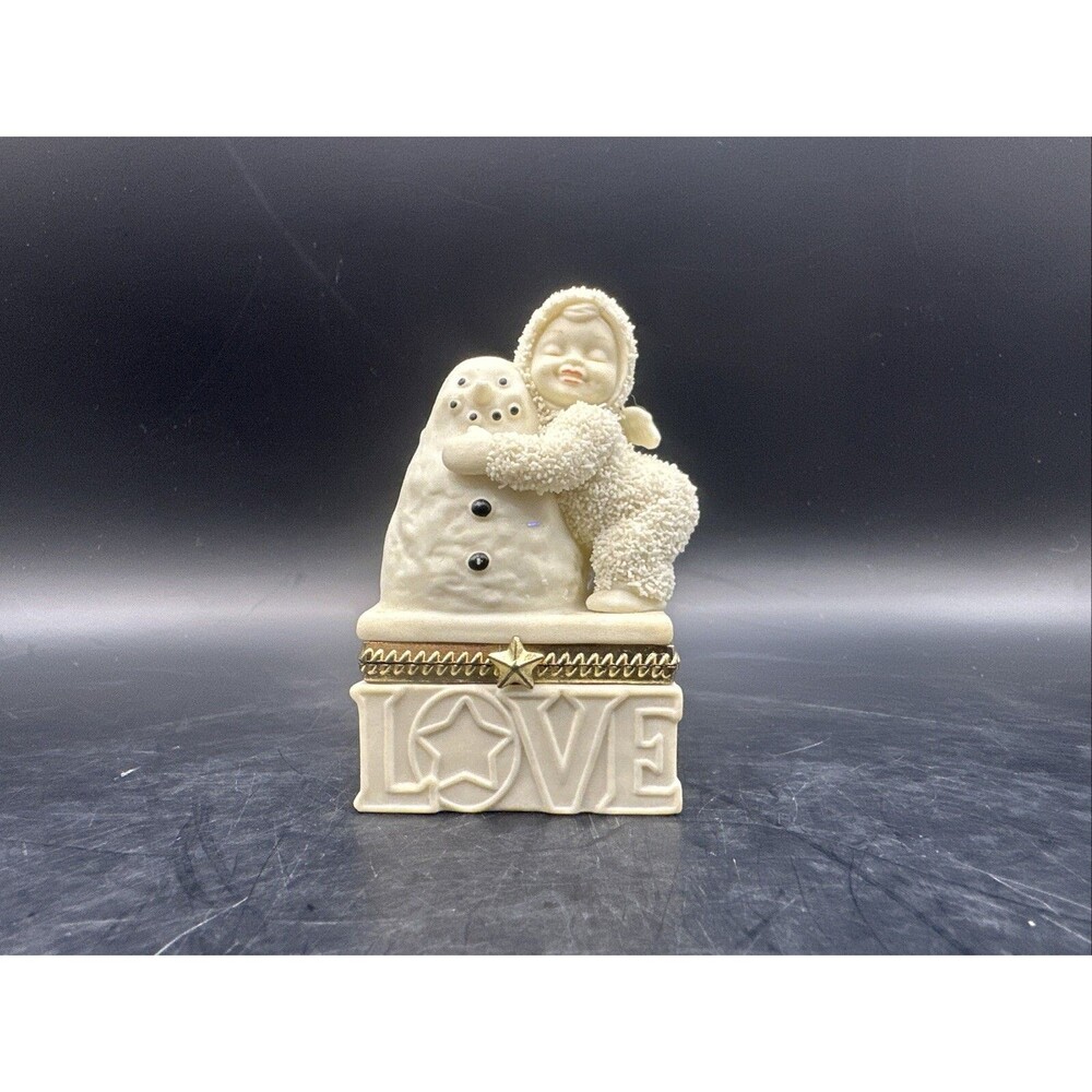 Snowbaby Trinket box love Snowman Ivory Gold Collectible